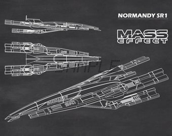 SSV Normandy SR1 Blueprint Poster Wall Decoration, Mass Effect Systems Alliance Starship