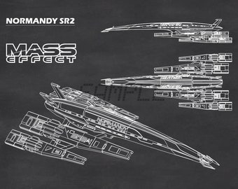 SSV Normandy SR2 Blueprint Poster Wall Decoration, Mass Effect Systems Alliance Starship