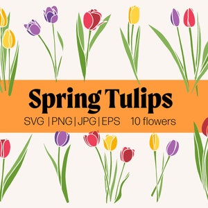 Lente tulpen SVG bundel | Tulp SVG, Lentebloemen SVG, Bloemen SVG, Lente SVG, Tulp PNG, Pasen SVG, Hallo lente SVG, Moederdag SVG