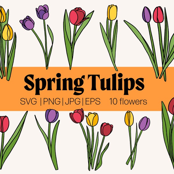 Spring Tulips SVG Bundle | Tulip svg, Spring Flowers svg, Floral svg, Spring svg, Tulip png, Easter svg, Hello Spring svg, Mothers Day svg