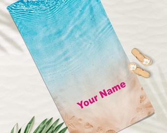 Famous Artist Stripe Personalized Name Gift Pink Beach Towel, Customized gift Towel, Free Custom Bag