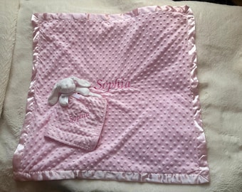 Personalized embroidered baby blanket – newborn blanket + matching bunny comforter – name embroidery – newborn gift