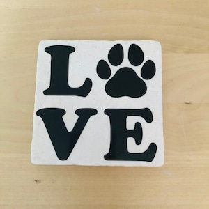 Love Dog Coaster, Dog Coaster, 4x4 Coaster, Stone Coaster, Coaster Set, Dog Owner Gift, Pet Coaster