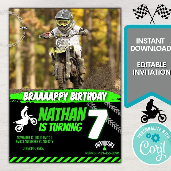 Invitation personnalisée d’anniversaire de motocross | Invitation personnalisée de vélo de saleté | Invitation d’anniversaire de motocross | Invitation d’anniversaire de motocross pour enfants