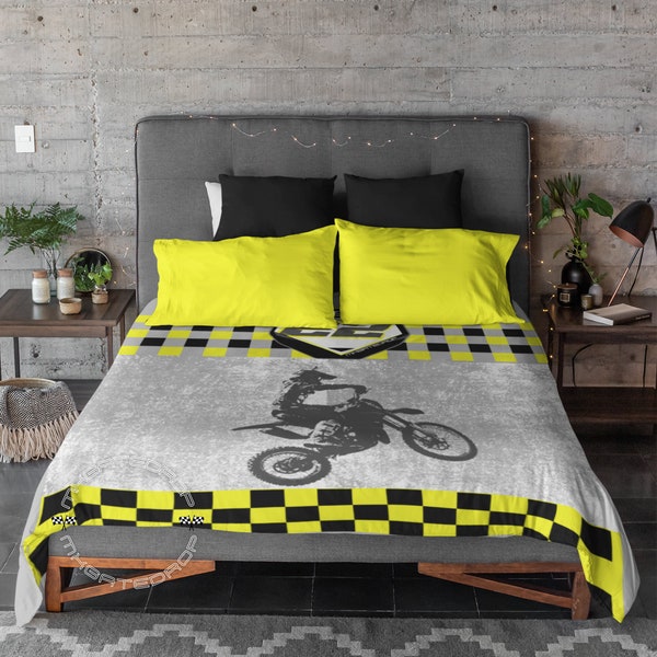 Motocross Microfiber Duvet Cover for kids | Personalized name and number duvet cover | Custom Dirt bike kids bedding | Motocross Bed Cover