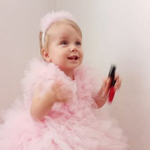 Handmade Ruffle Feather Baby and Toddler Dress with Hairband, Baby and Toddler Tulle Dress 1st Birtday Party Dress Baby Photoshoot Dress