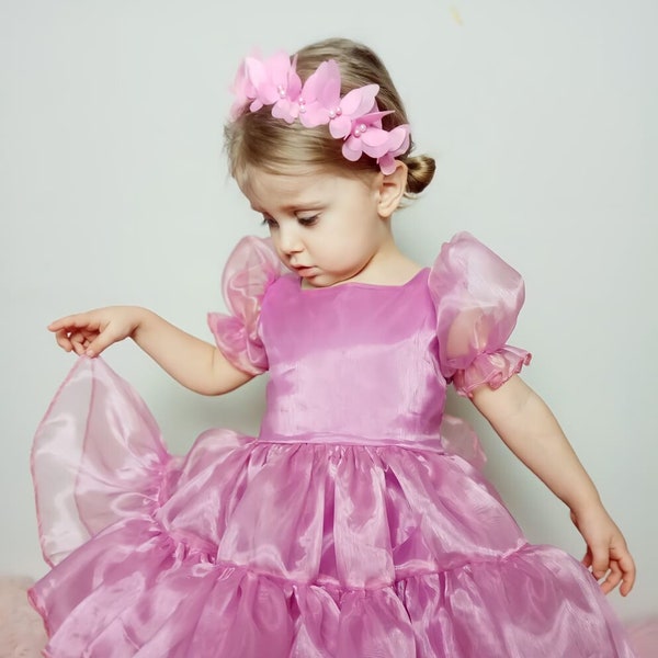 Purple Dress for Girls, Puffy Sleeve Dress, Organza Dress, Mommy and Me Dress, Toddler Birthday Dress, First Birthday Party Dress, Birthday