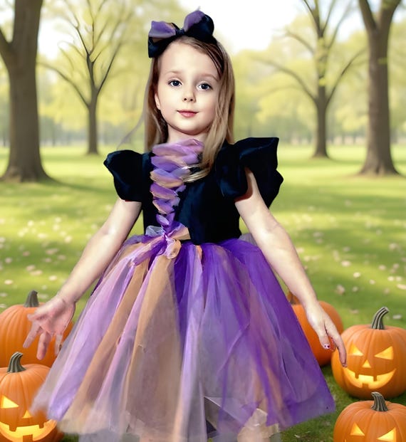 3T Halloween Girls | Black Satin Dress with Secret Pocket | Kids Custom Outfit with Headband & Diaper Cover, 0-12Y