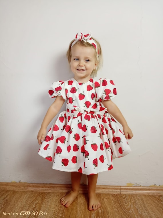 Handmade Baby Girls Strawberry Dress Set With Hairband and Diaper Cover Strawberry Dress Organic Cotton Dress Strawberry Birthday Dress Etsy