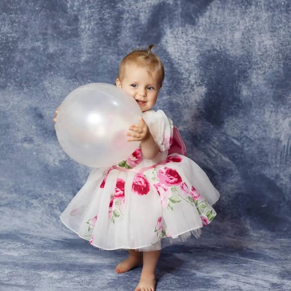 Floral Organza Birthday Party Dresses, 3 Pcs Dress set with hairband n diaper cover, Perfect Gift, 1st Birthday Baby shower Party Dress