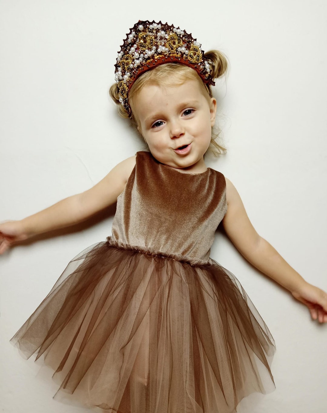 Velvet Toddler Dress Set With Special Crown, Fall Dress Baby Girl