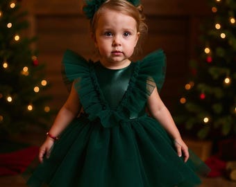 christmas with you green dress Festive Christmas Pom Pom Tulle Dress