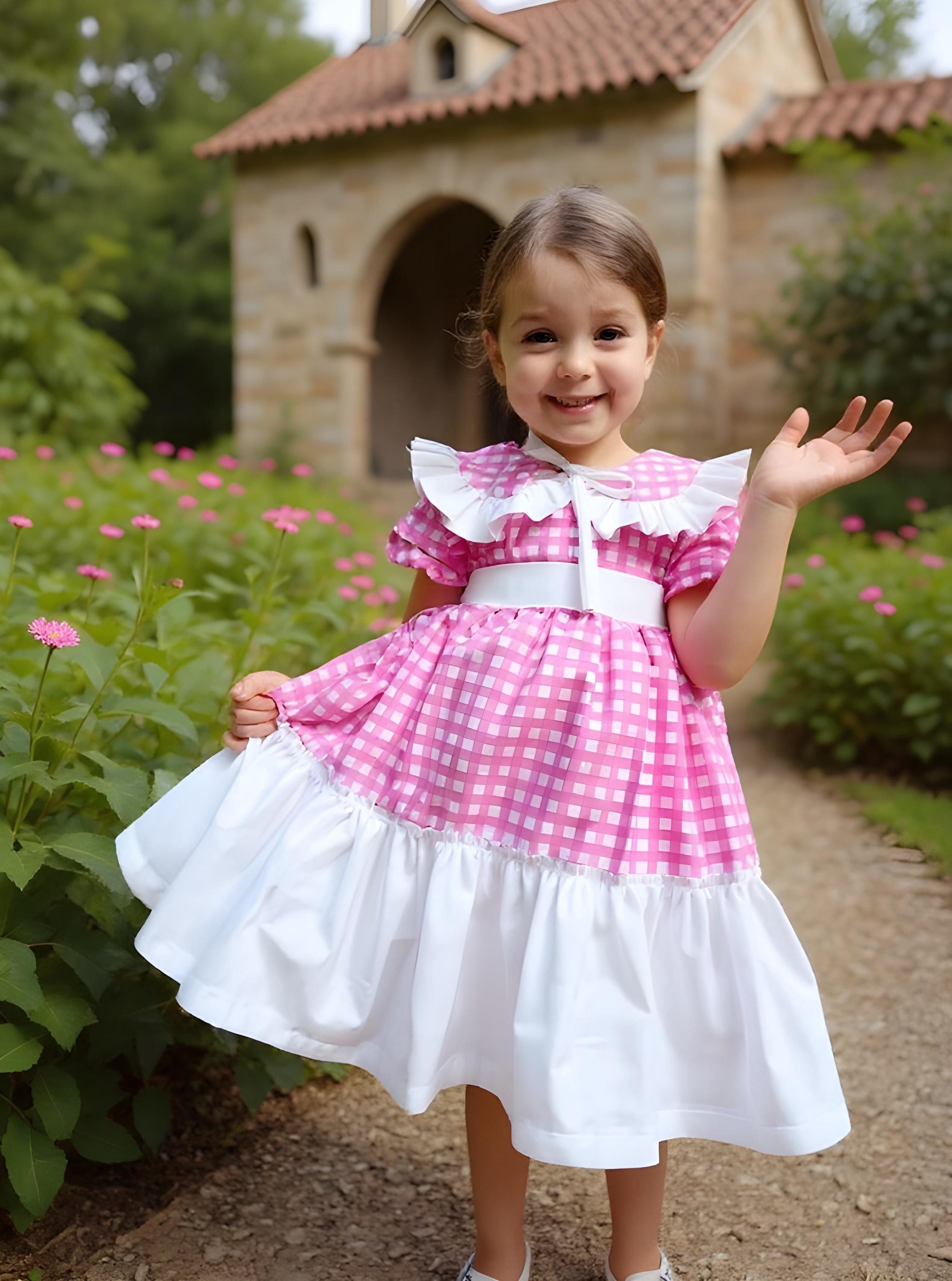 Pink Gingham Ruffle Dress, Toddler Ruffle Dress, Handmade Girls