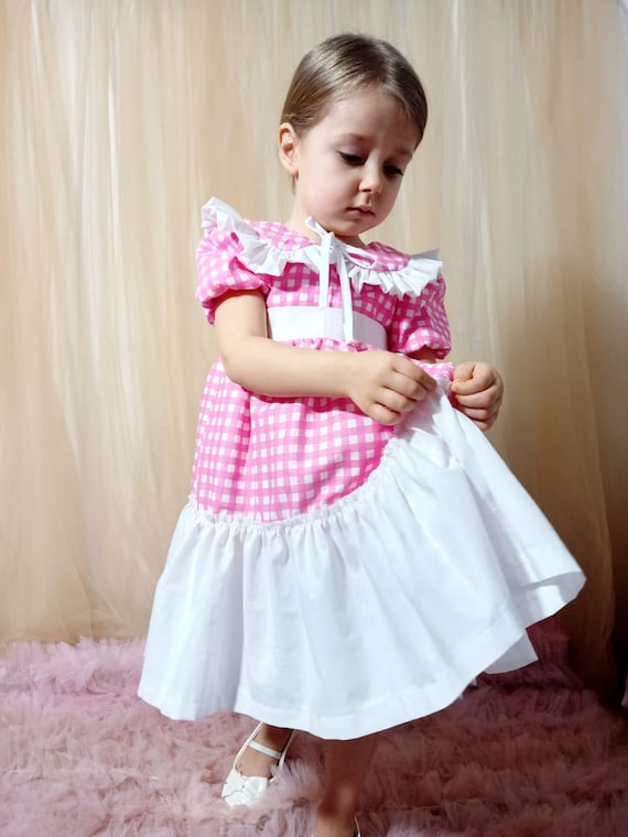 cute pink checkered dress Pink Gingham Ruffle Dress, Toddler Ruffle Dress, Handmade Girls Dress, Pink Checkered Dress, Vintage Toddler Dress, Little Girls Party Dress