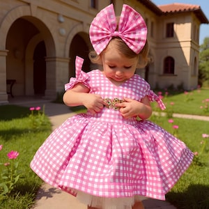 Handmade Toddler Birthday Dress with Bowtie Hairband - Custom made First Organic Cotton Dress – Toddler Cotton Dress - Photoshoot Outfit