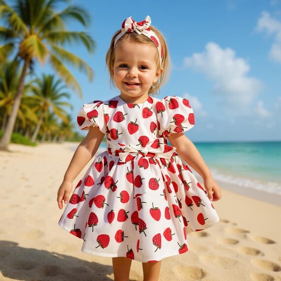 Handmade Girls Strawberry Dress From 0 to 12 Y/o, Party