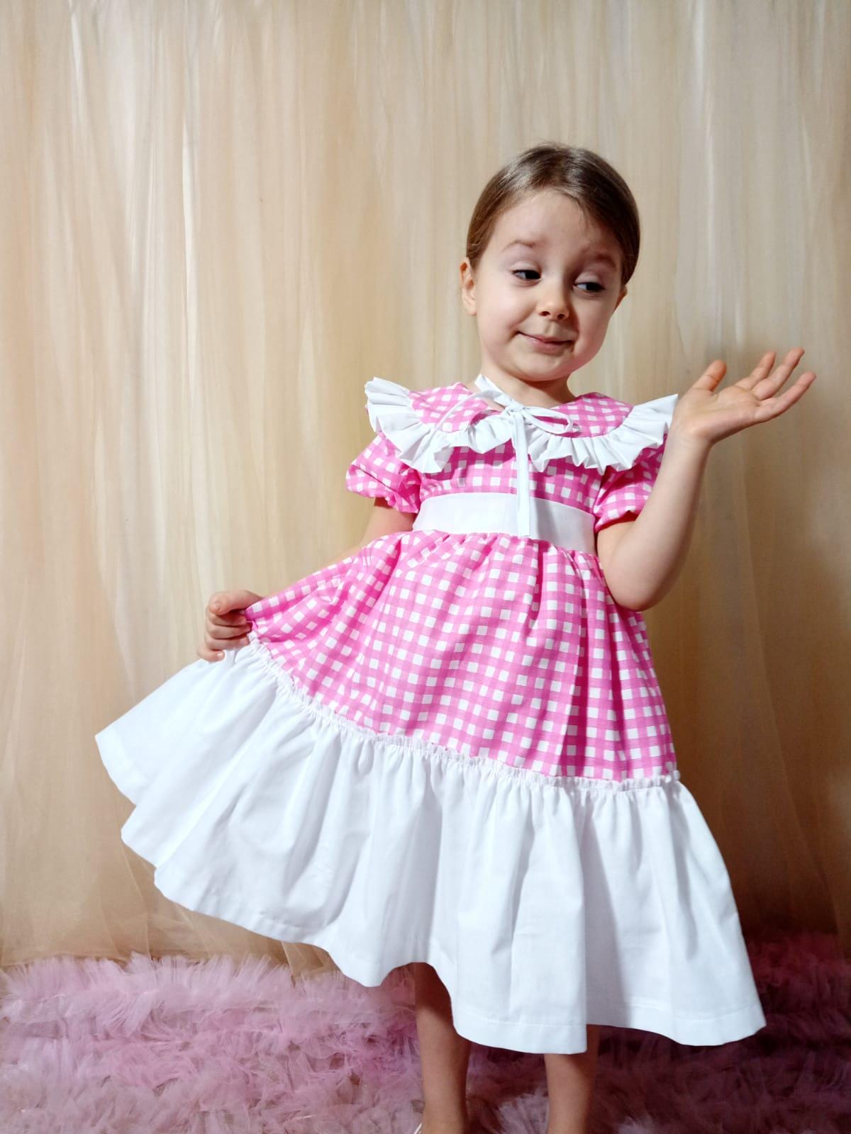 Pink Gingham Ruffle Dress, Toddler Ruffle Dress, Handmade Girls