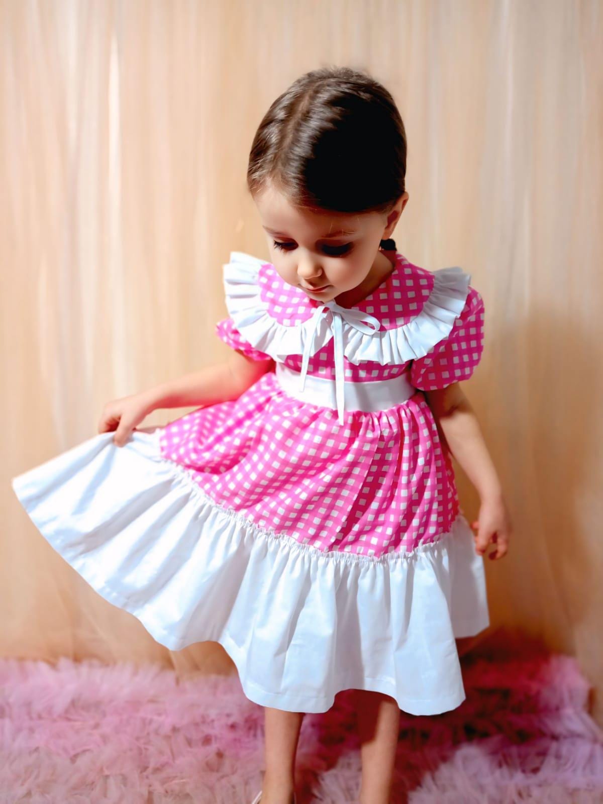Pink Gingham Ruffle Dress, Toddler Ruffle Dress, Handmade Girls