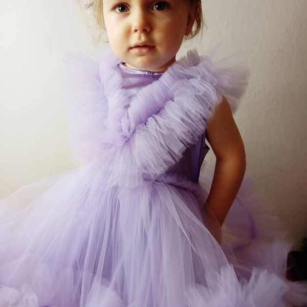 Baby tulle dress, Lilac tutu dress, First birthday party dress, Birthday outfit, Smash cake party dress, Purple toddler tutu dress