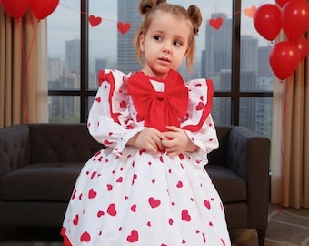 Valentine's day outfit for baby girl, Toddler valentine's dress, heart baby dress, first heart birthday dress, baby party dress