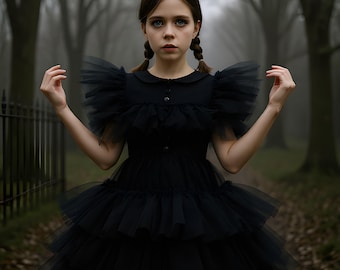 Wednesday Adams Girl Costume, Halloween Costume, Halloween dress for girl, Halloween dress toddler, Halloween dress kids