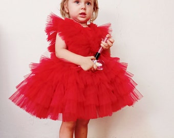 Birthday Tutu Dress/Birthday Outfit/Girl's Birthday Dress/Photoshoot Outfit/Photoshoot Red Dress/ Red baby tutu/Red tutu/Cake Smash