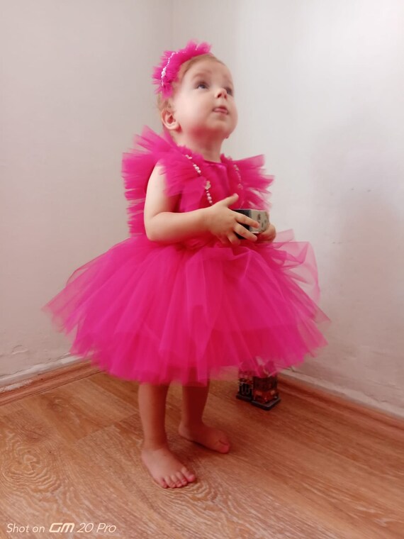 bebe hot pink dress Hot pink Baby/Toddler Tulle Birthday Party Dress, 1st Birthday Party Dress, Tulle Birthday Party Dress,