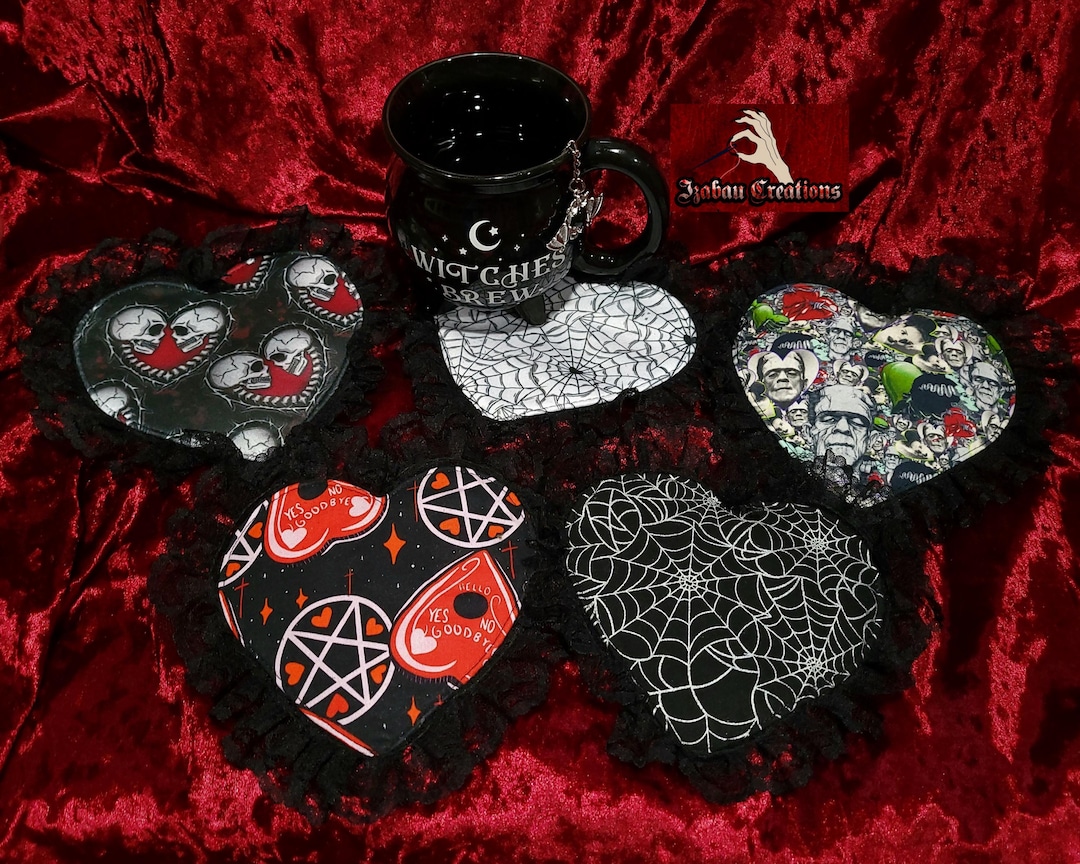 Heart Coaster / Mug Rug / Gothic Cup Coaster / Cup Mat / Valloween Gift ...