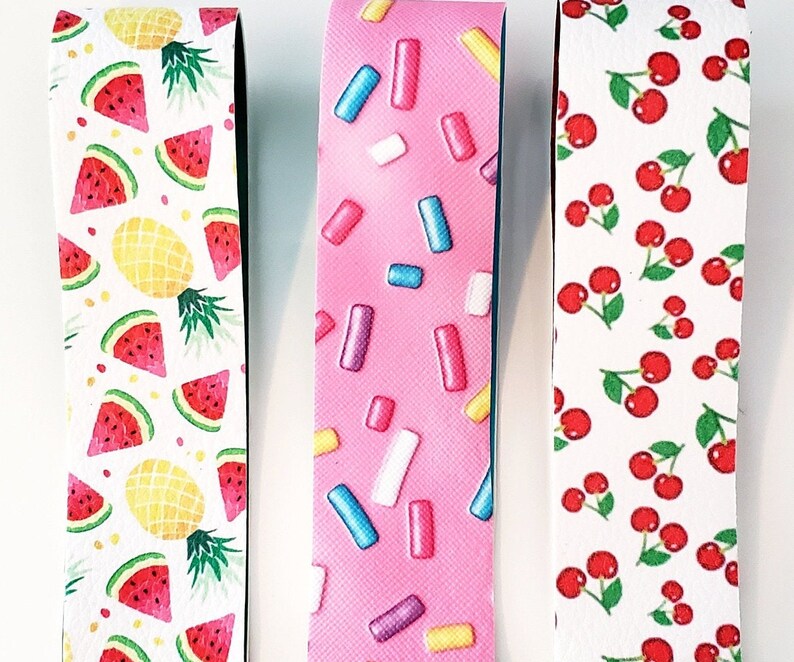 Fruity Sweet Print Faux Leather Key Fob Wristlet Keychain Watermelon PineappleCherriesSprinkles