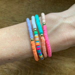 4 MM Heishi Bead Bracelet Stack/Gold Bead Bracelet/Stacking Bracelet/Boho Bracelet/Vinyl Bead Bracelet/Summer Bracelet