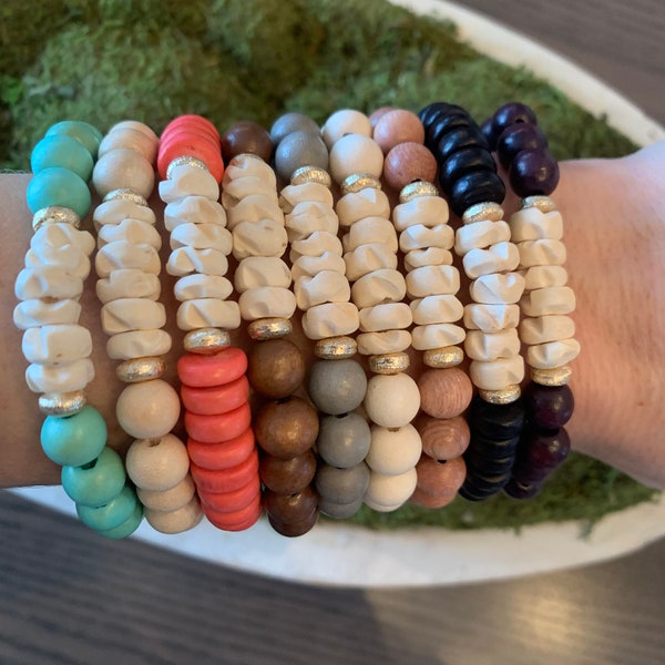 Wooden Bead Bracelet/Chunky Bracelet/Ruffle Bead Bracelet/Stacking Bracelet/Boho Bracelet/Summer Bracelets