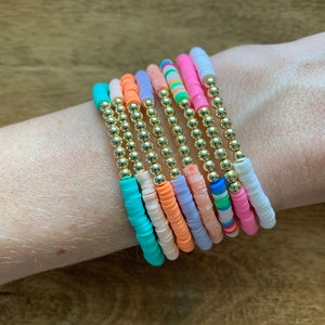 4 MM Heishi Bead Bracelet Stack/Gold Bead Bracelet/Stacking Bracelet/Boho Bracelet/Vinyl Bead Bracelet/Summer Bracelet