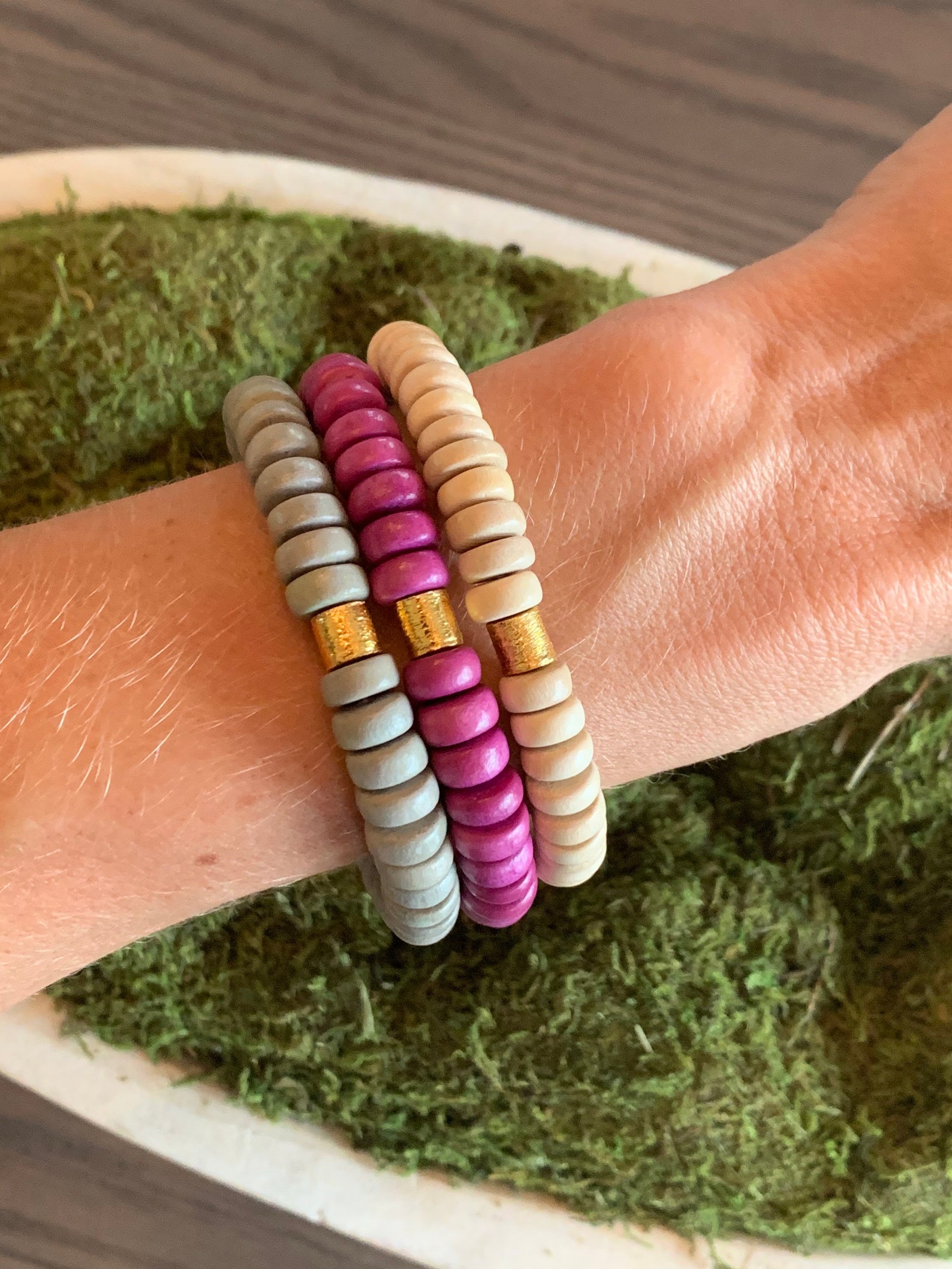 Chunky Wooden Bead Bracelet Stack/chunky Bracelet/wood Disc Bead