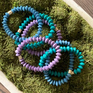 Wooden Saucer Bead Bracelet Stack/Chunky Bracelet/Wood Bead Bracelet/Stacking Bracelet/Boho Bracelet