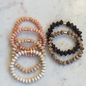 Wooden Saucer Bead Bracelet Stack/Chunky Bracelet/Wood Bead Bracelet/Stacking Bracelet/Boho Bracelet