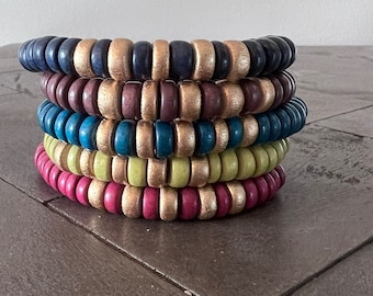 Fall Bracelets/Chunky Wooden Bead Bracelet Stack/Chunky Bracelet/Wood Disc Bead Bracelet/Stacking Bracelet/Boho Bracelet