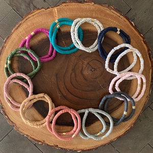 6 MM Heishi Bead Bracelet Stack/Disc Bead Bracelet/Stacking Bracelet/Boho Bracelet/Vinyl Bead Bracelet