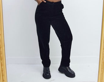 High waisted black trousers casual velvet  ,Vintage y2k , long pants tapered