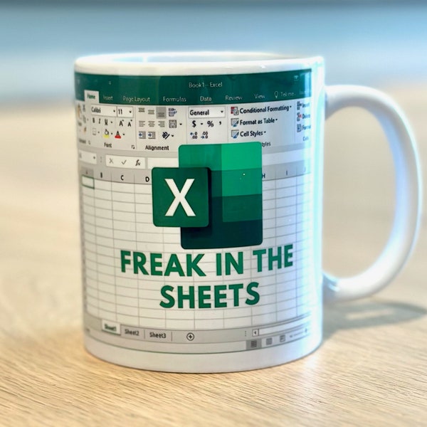 Funny 'Freak in the sheets' Excel mug gift idea for coworkers, accounting, boss, or friend 11 0Z