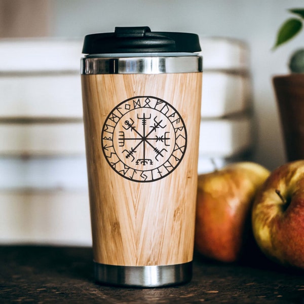 Vegvisir Viking Navigatie Kompas Reis mok - Bamboe Eco Friendly - Unieke Gift Tumbler