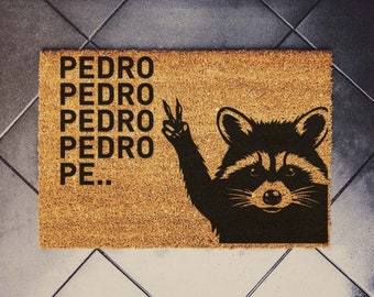 Conoce a Pedro, el mapache bailarín, tapete para puerta, 60 cm x 40 cm, tapete de bienvenida Pedro Pedro