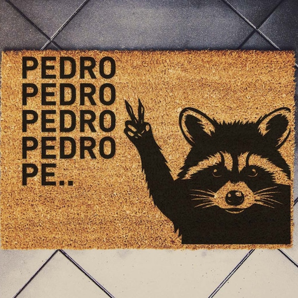 Conoce a Pedro, el mapache bailarín, tapete para puerta, 60 cm x 40 cm, tapete de bienvenida Pedro Pedro