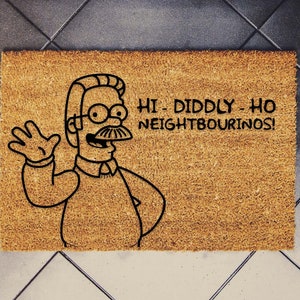 Hi Diddly Ho Neighborino, TV Show Doormat, Funny Doormat, Funny Door Mat, Birthday Gift, Wedding Gift, Cowboy kitty doormat, Welcome mat