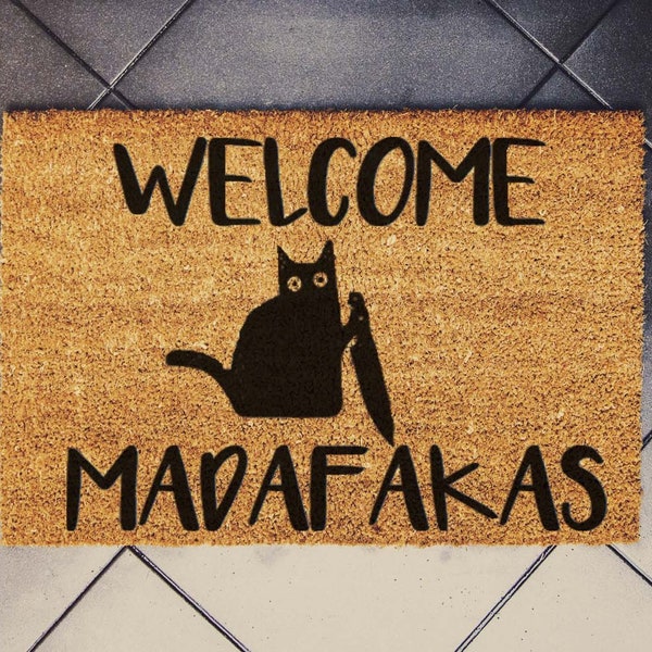 Welcome Madafakas | Don't Let The Cats Out Or The Cops InFunny Cat Doormat - Gift For Pet Lovers - Welcome Door Mat - Custom Cat Doormat,