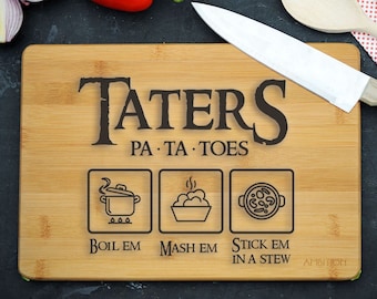 Lord of the Rings Engraved Wooden Chopping Board Potatoes Taters Cheese Board Serving Board Hobbit