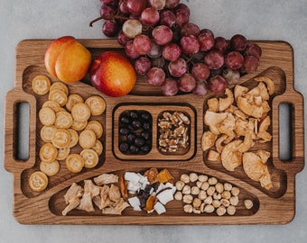 Assiette de snacks OAK XXL pour charcuterie et snacks || Charcuterie Planche Personnalisée, Cadeau de Noces, Plateau Snack avec Poignée, Nom de famille