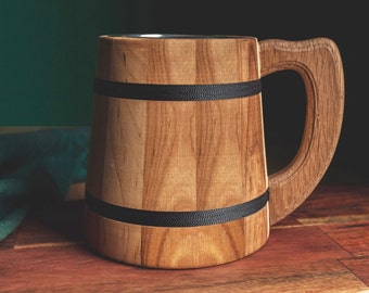 Beautiful Handmade Wooden Oak Mug Premium Quality 20 OZ/ 0.6L