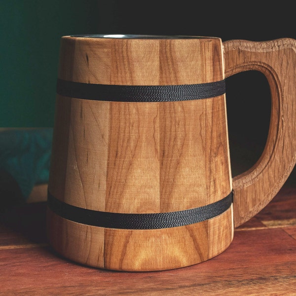 Beautiful Handmade Wooden Oak Mug Premium Quality 20 OZ/ 0.6L