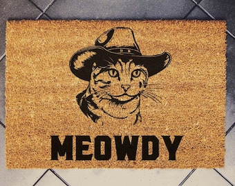 Meowdy CAT Doormat, Funny Doormat, Funny Door Mat, Birthday Gift, Wedding Gift, Cowboy kitty doormat, Welcome mat cowboy