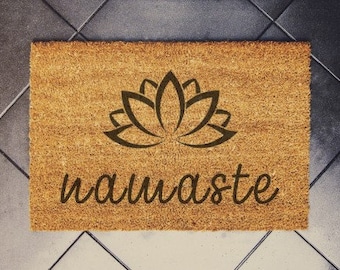 Lotus Flower Namaste, Funny Doormat, Housewarming Gift, Welcome Mat, Funny Door Mat,
